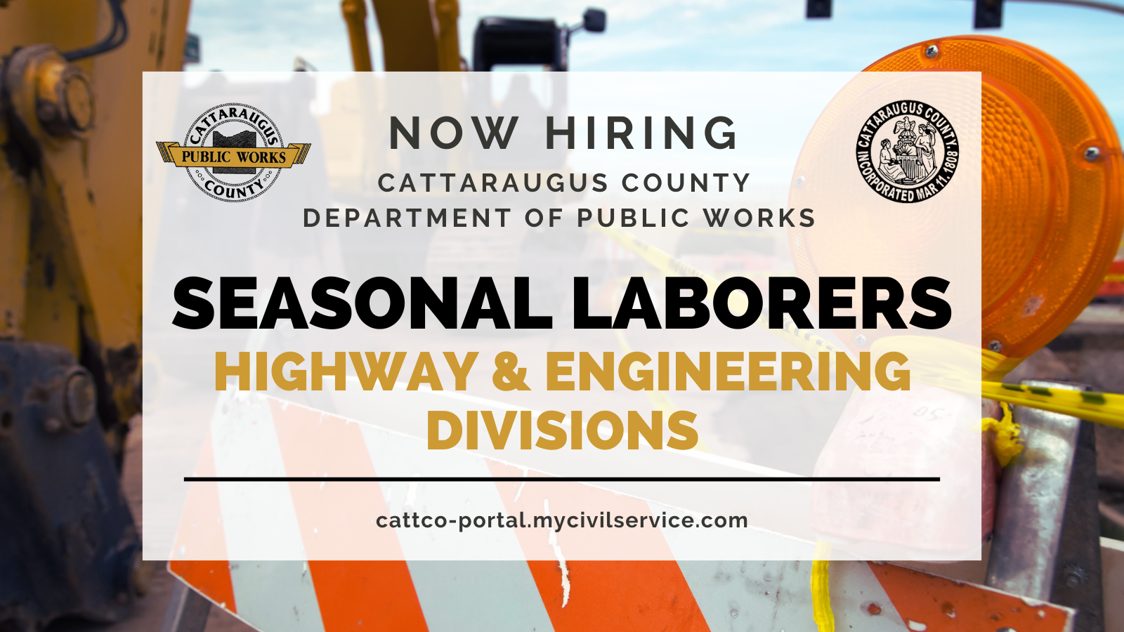 Cattaraugus County Dept. of Public Works is hiring Seasonal Laborers