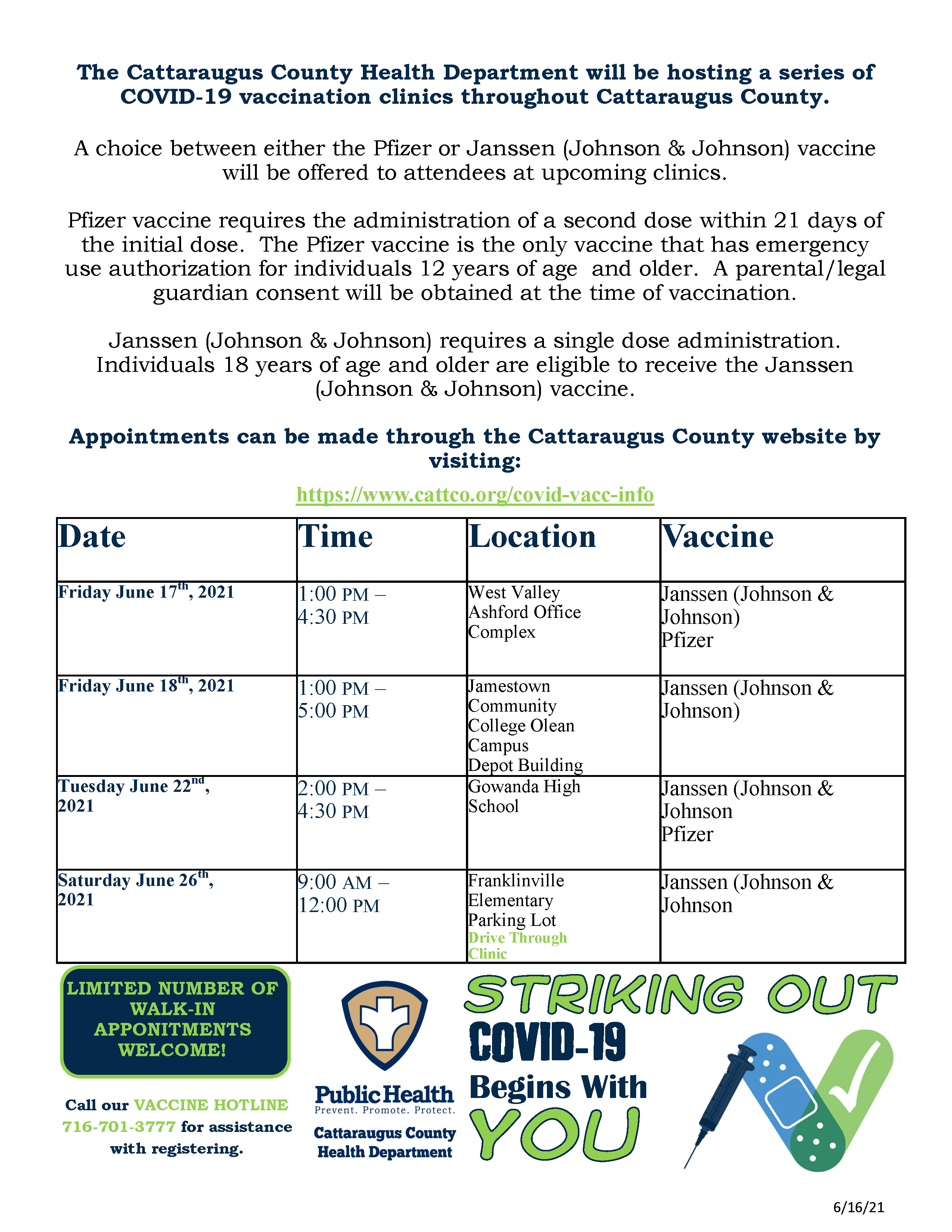 Flyer for upcoming COVID-19 Vaccination clinics (JPG format)