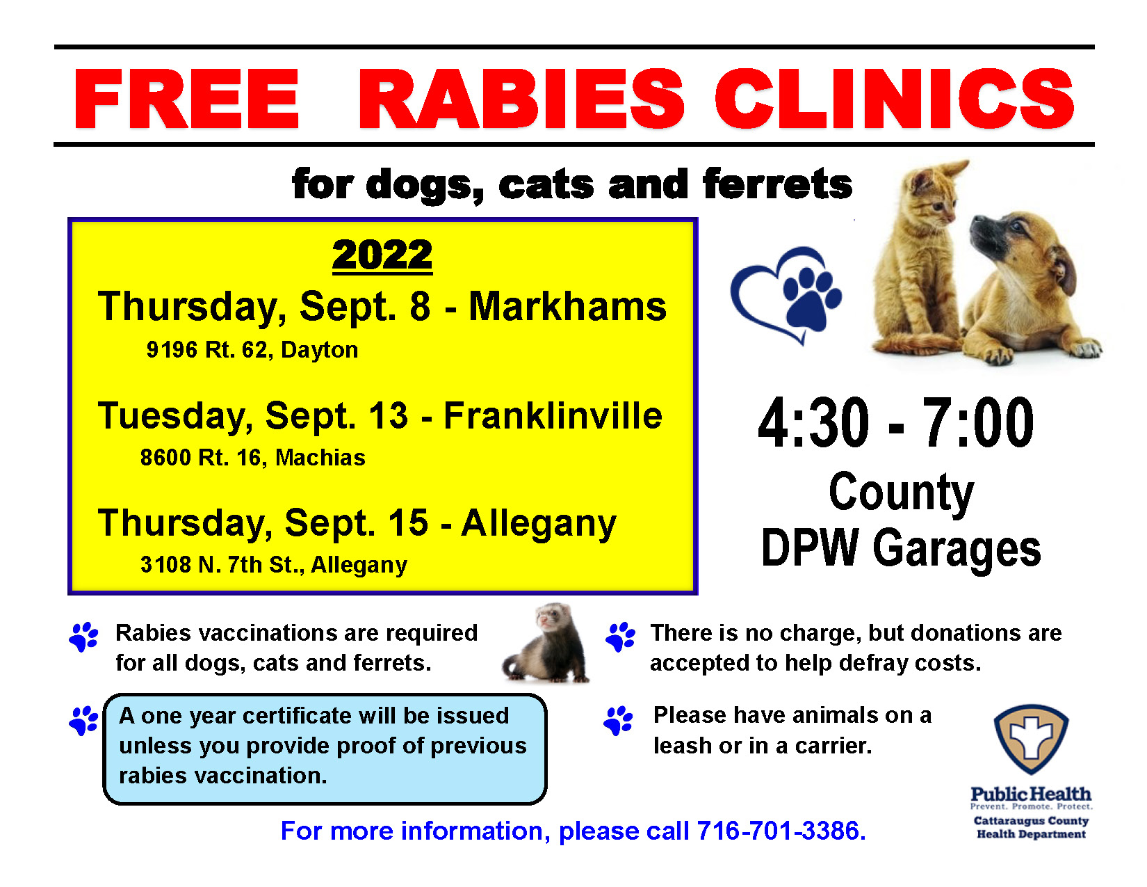 Free Rabies Clinics in September | Cattaraugus County Website