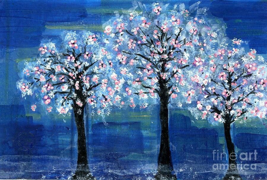 Watercolor of Cherry Blossom Trees