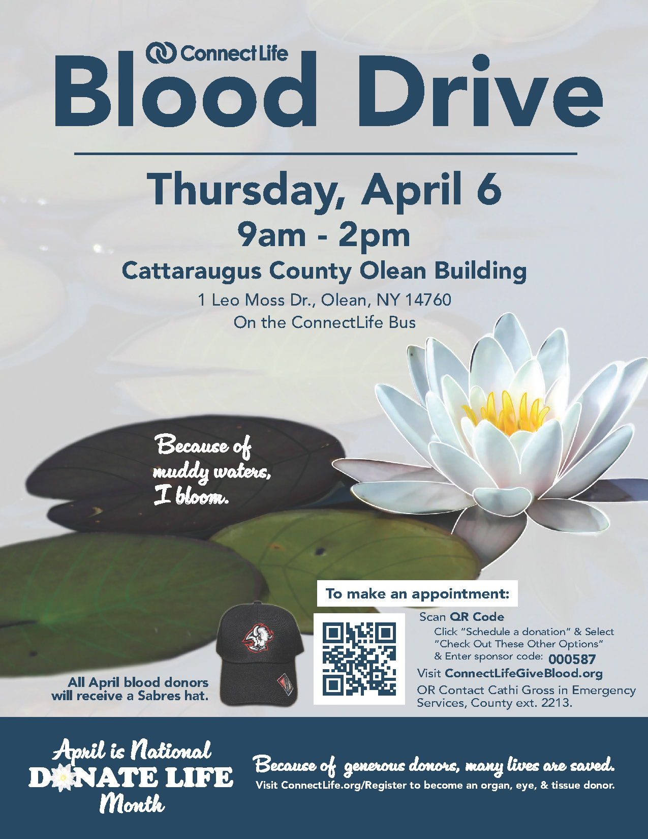 Preview of flyer for Blood Drive on April 6, 2023 at the Cattaraugus County Building in Olean, NY