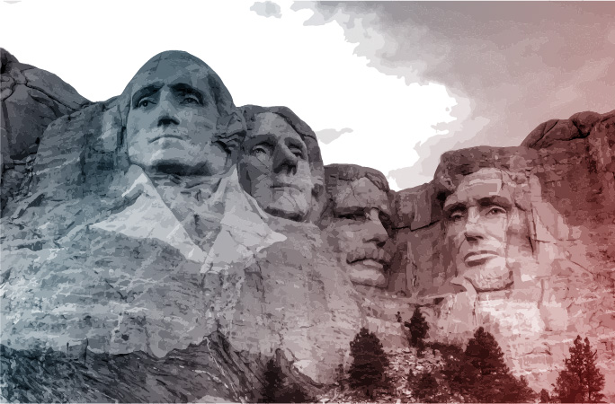 Presidents' Day artwork with Mt. Rushmore