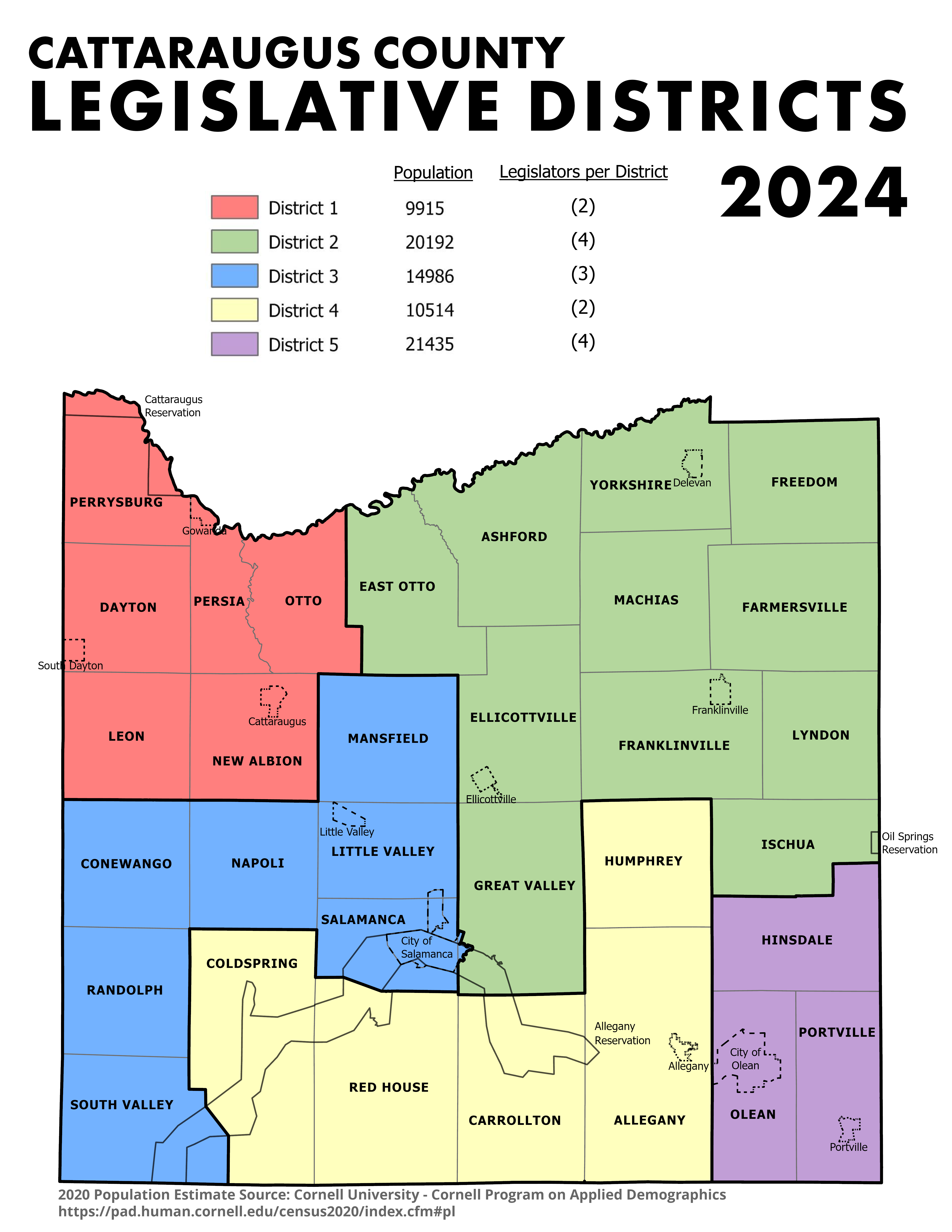 Map of Cattaraugus County Legislative Districts for 2024