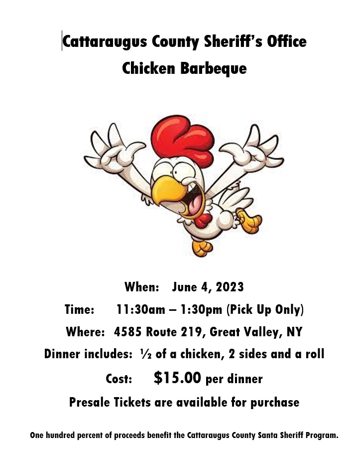Flyer for the June 4 2023 Chicken BBQ to benefit the Santa Sheriff Program